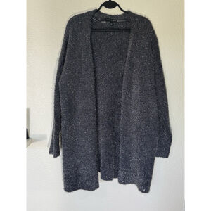 Lane Bryant Gray Silver Sparkle Eye Lash Open Front Sweater Coat Shacket 14/16